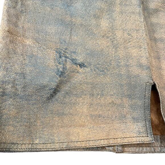 Vintage 1980s Brown Leather Skirt Rocker Distressed Winlit Women size 11/12 READ - Picture 9 of 16